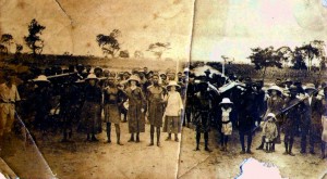 Eliza Iles in the Belgian Congo circa 1920.  She is second white hat from left