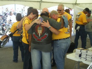 There is great power in unified prayer. A scene from a Sturgis Bik Rally.