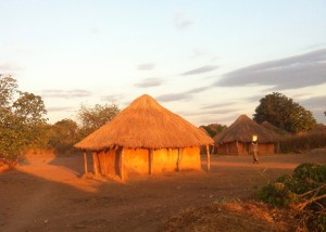 Zambian Sunrise:  Village woman carries first of many buckets of water.