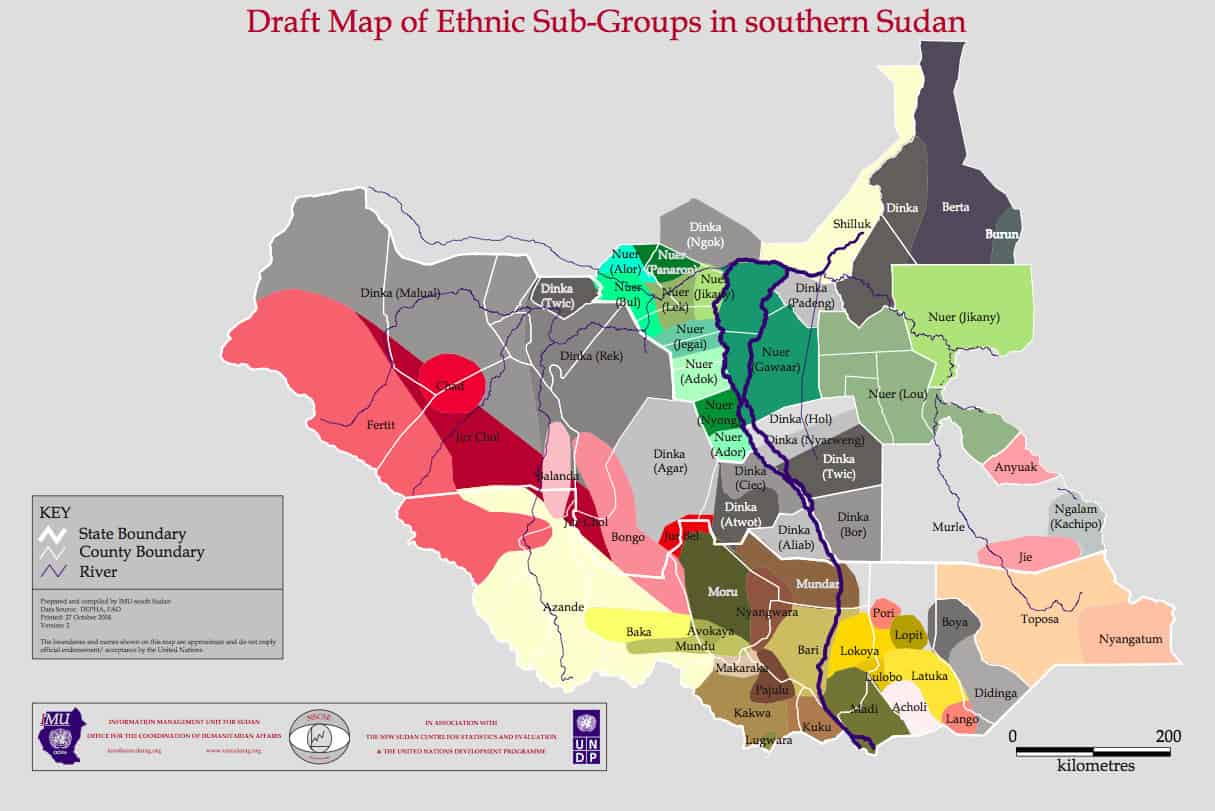 Ethnic Map of South Sudan. Note how many Dinka tribes and clans there are. 