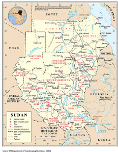 South Sudan Map: Note Juba's location in South Central of country