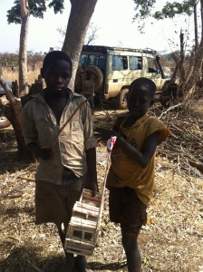 Refugee boys with homemade truck