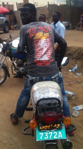 Juba Boda Boda Driver. Notice Arabic on license plate.