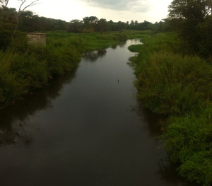 The Kafu River. It flows east into the Nile System.