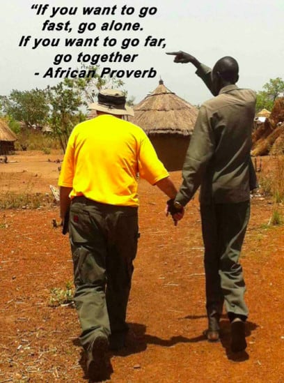 Coy Webb and Abraham Kiir at Ulua 1 Refugee Camp, Uganda   Spring 2014