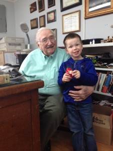 Herbert Terry (DeDe's Dad) and his great grandson, Luke Iles. They are in the Terry Rentals Office where Mr. Herbert (age 91) still goes to work.