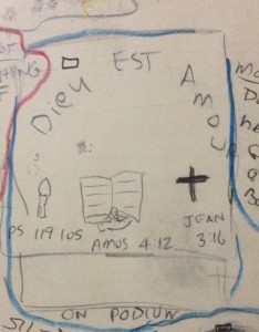 Podium Banner at Dead Dog Evangelical Church. (I kid you not. That's what the name is in local language.