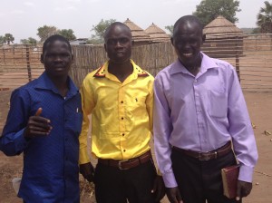 James, Augustin, and Mario pastor a growing church in Boroli Camp, Adjumani, Uganda