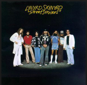 The Street Survivors album.  Only two band members are still alive: Gary Rossington (3rd from left) and drummer Artimus Pyle (in shorts).