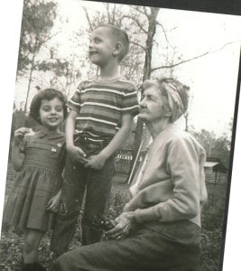 Curt and Colleen Iles with our great grandmother, Theodosia Wagnon Iles.  Circa 1964