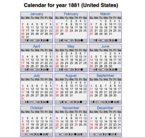 1881 calendar