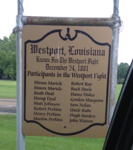 Sign near the scene of the 1881 Westport Fight at the intersection of La 113 and 462 in the SW corner of Rapides Parish.