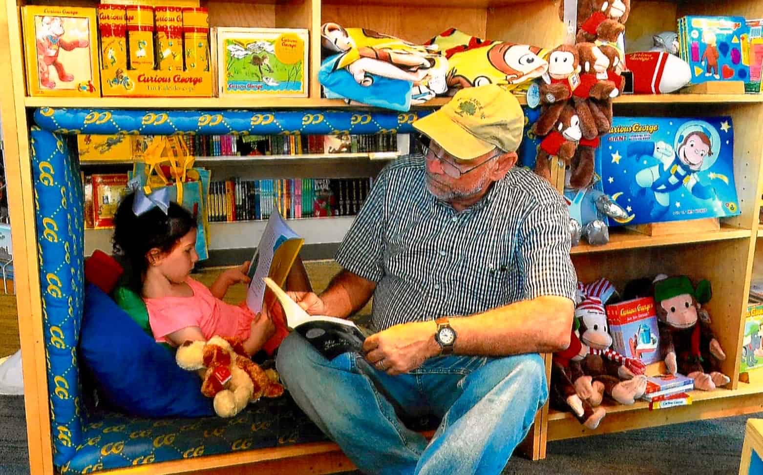 Curt with Emma Iles at the Curious George Store in Cambridge, Mass. Summer 2016