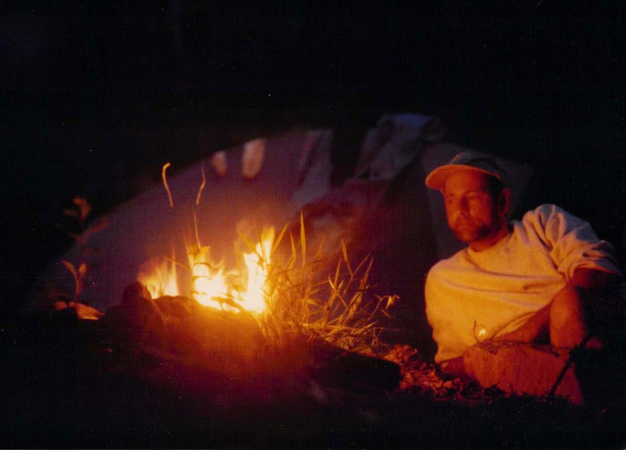 There's just something about a fire in the woods. Curt on Ouachita Trail Solo Hike circa 1998